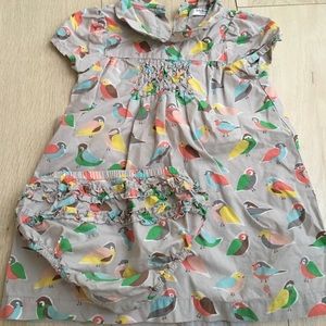 Mini Boden Grey Tropical Bird Dress with Bloomers